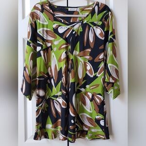 Masai “Kia” Abstract Floral Top XXL | Green Brown Black | EUC